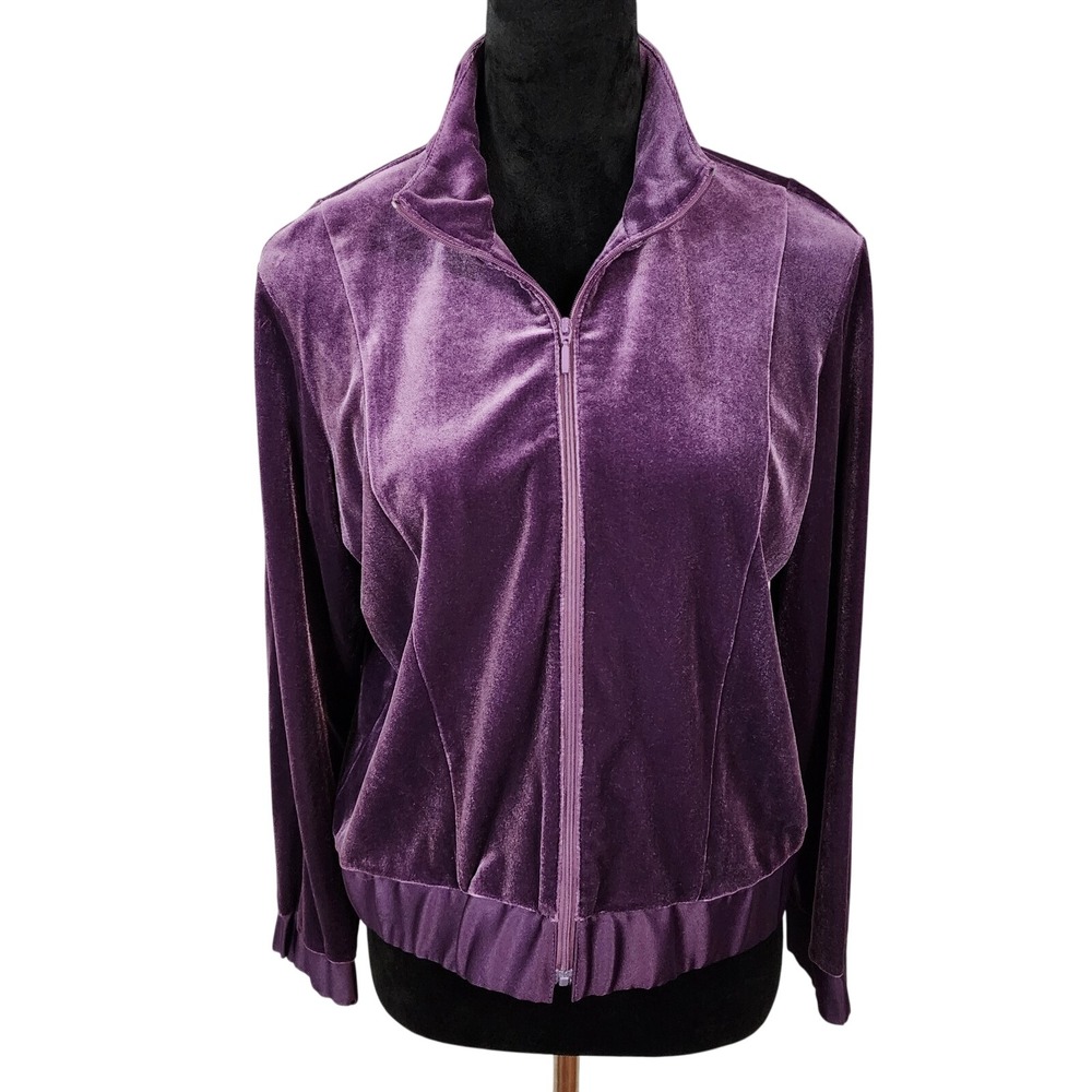 COLDWATER CREEK Size PS Dark Purple Velvet Collared Full Zip Athleisure Jacket